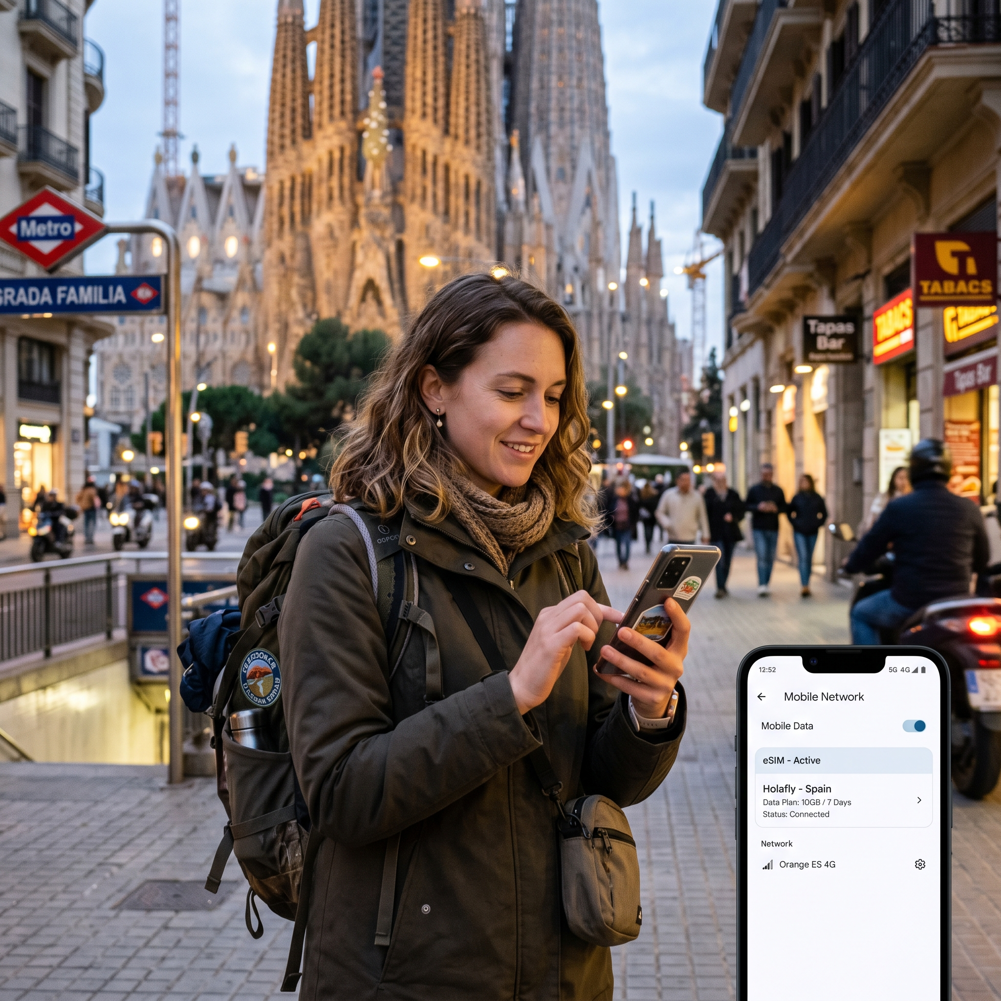 Traveler using a phone while staying connected internationally