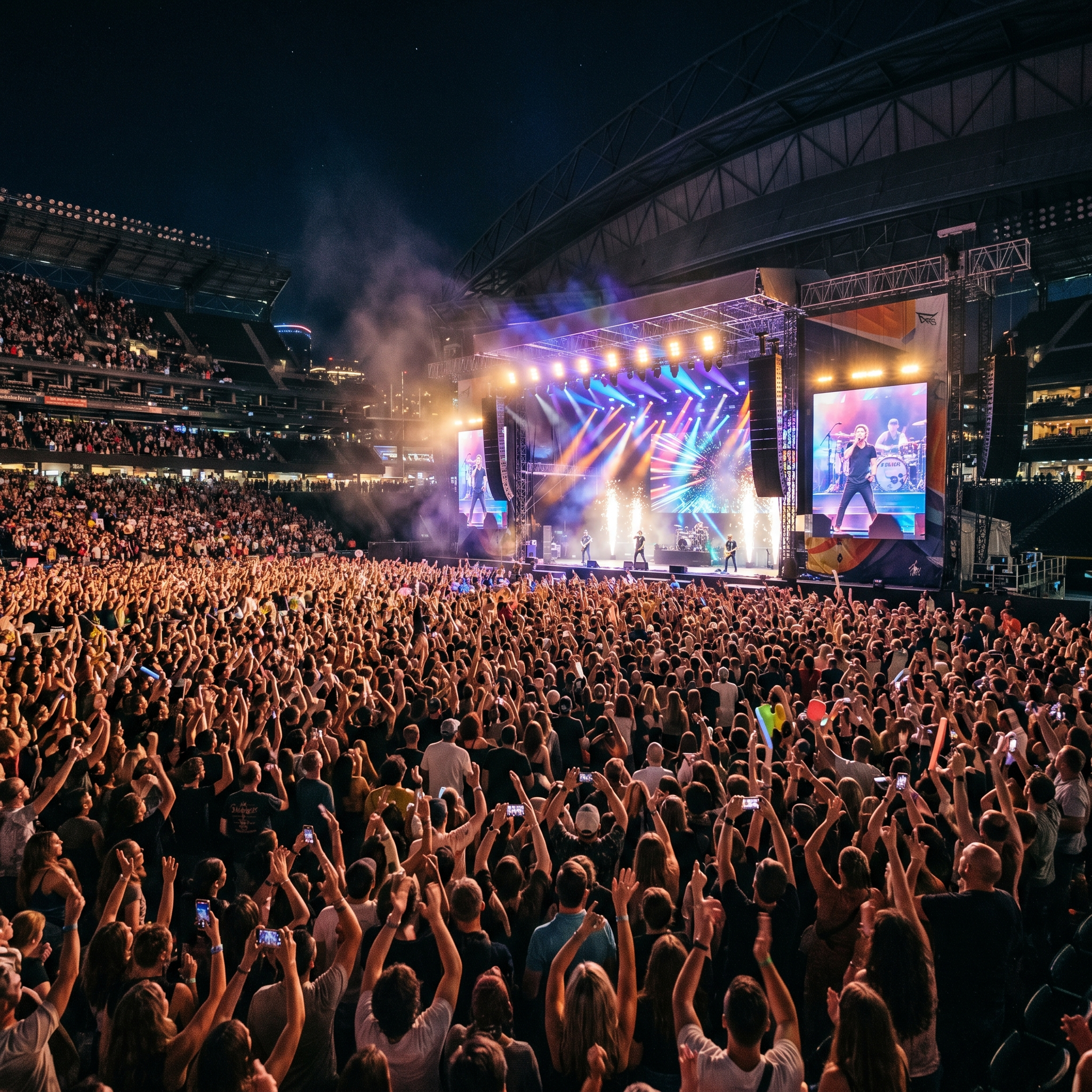 Live event and travel experience atmosphere with lights and crowd energy