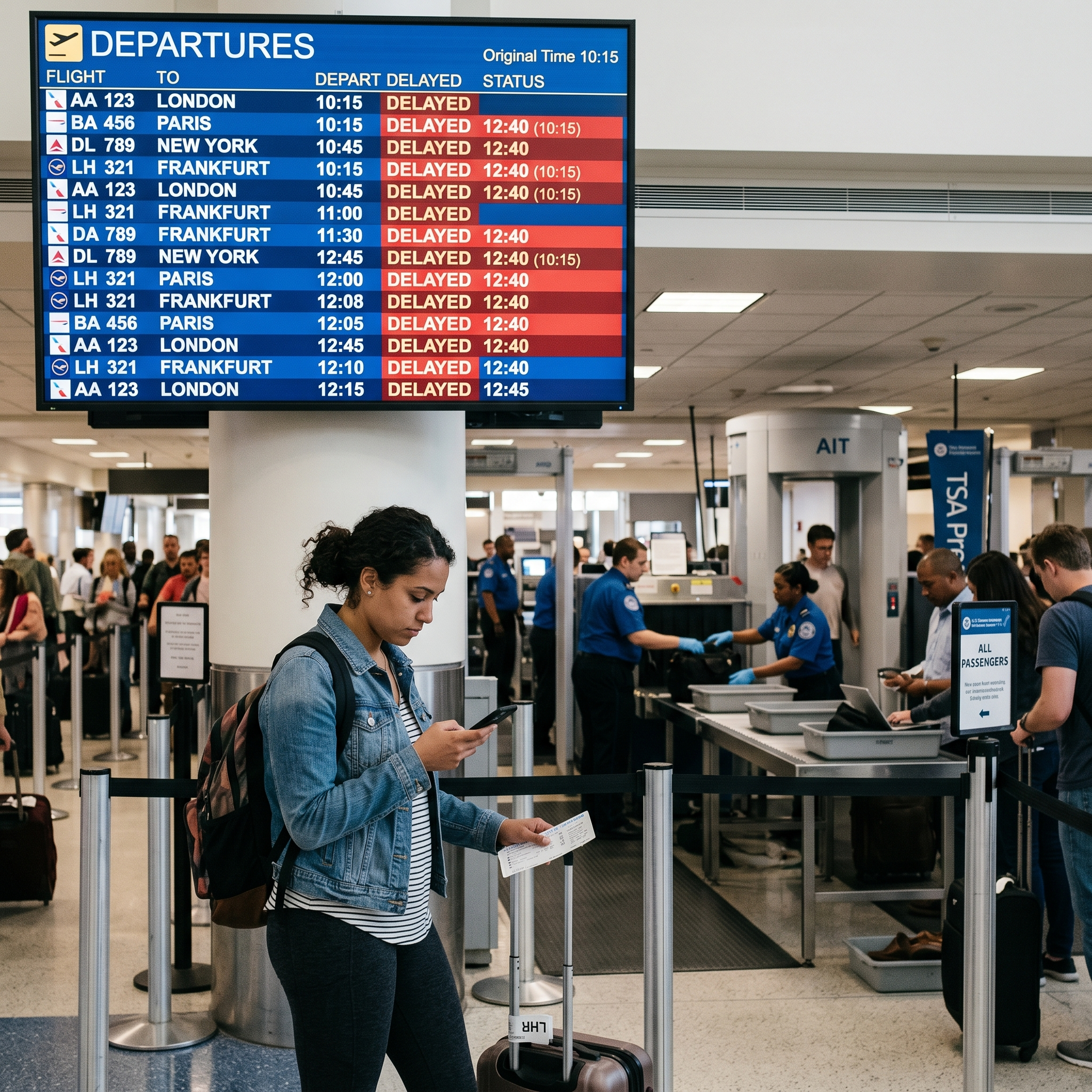 Traveler reviewing protection and security information while traveling