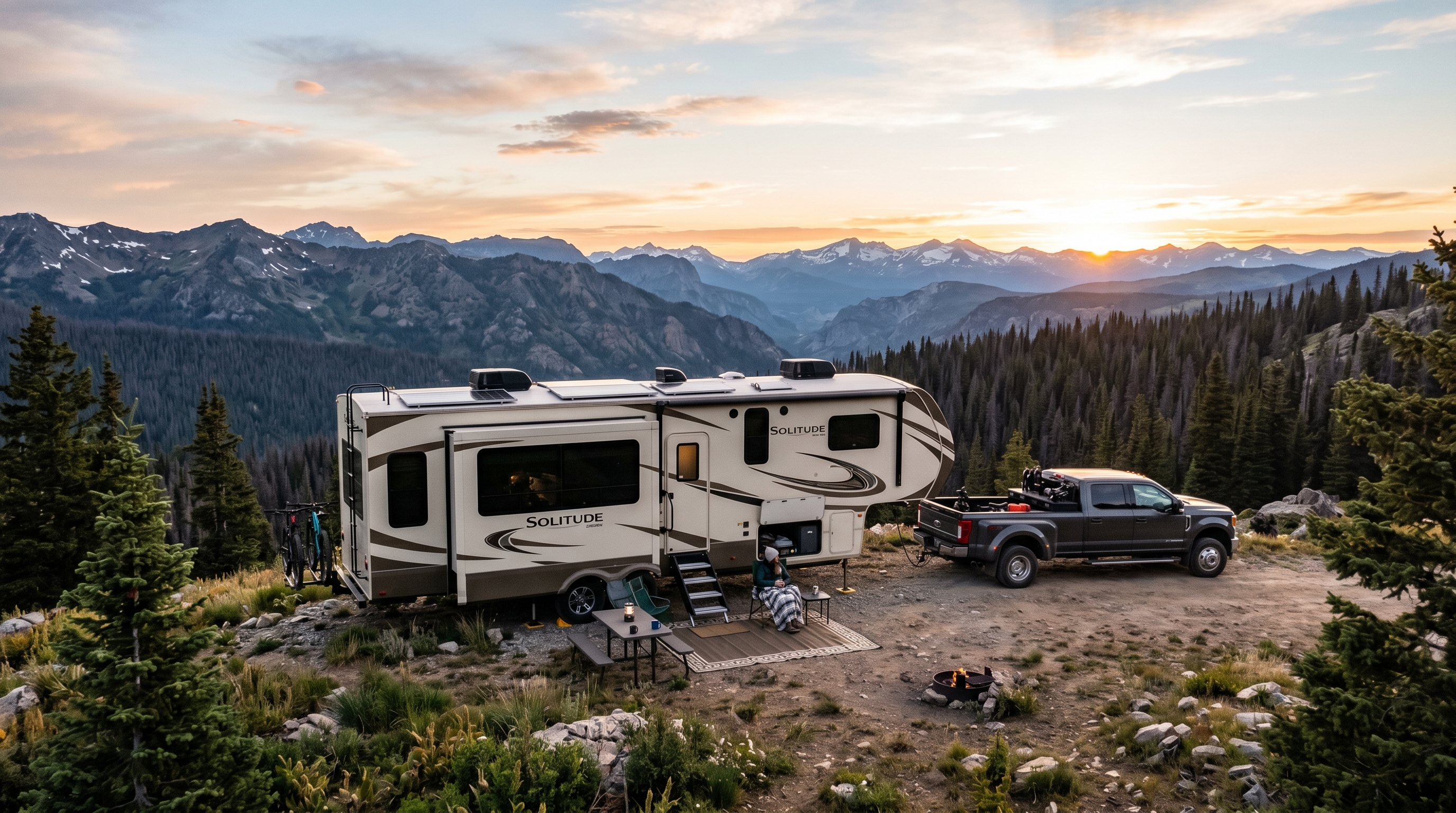 RV boondocking on public land with mountains and wilderness scenery
