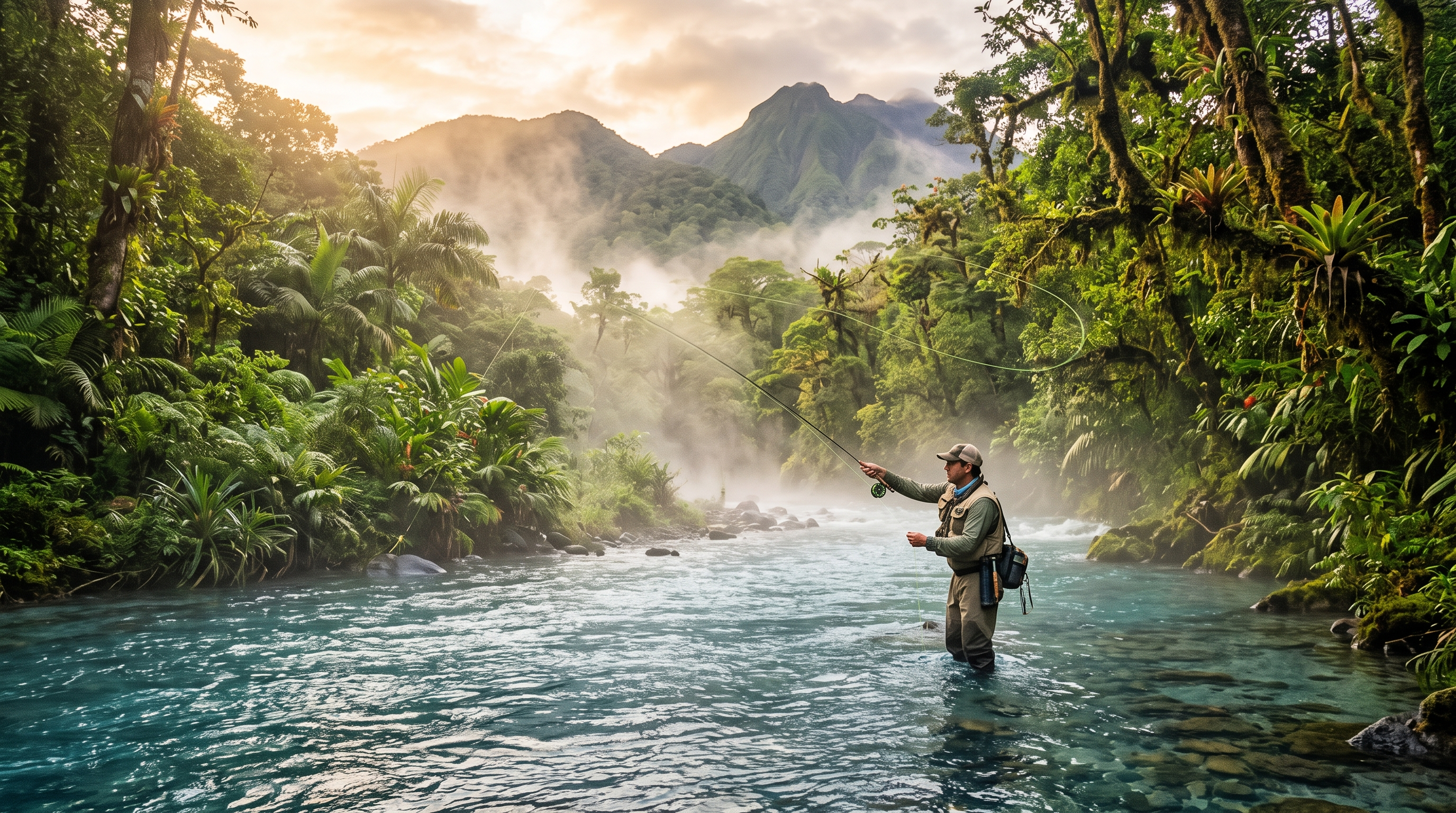 Fly fishing in a Costa Rica rainforest river