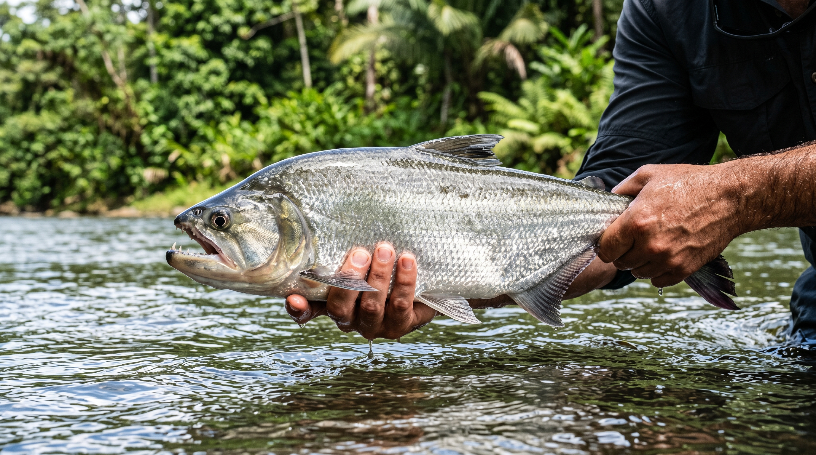Tropical fly rod reel leader and green fruit flies prepared for machaca fishing