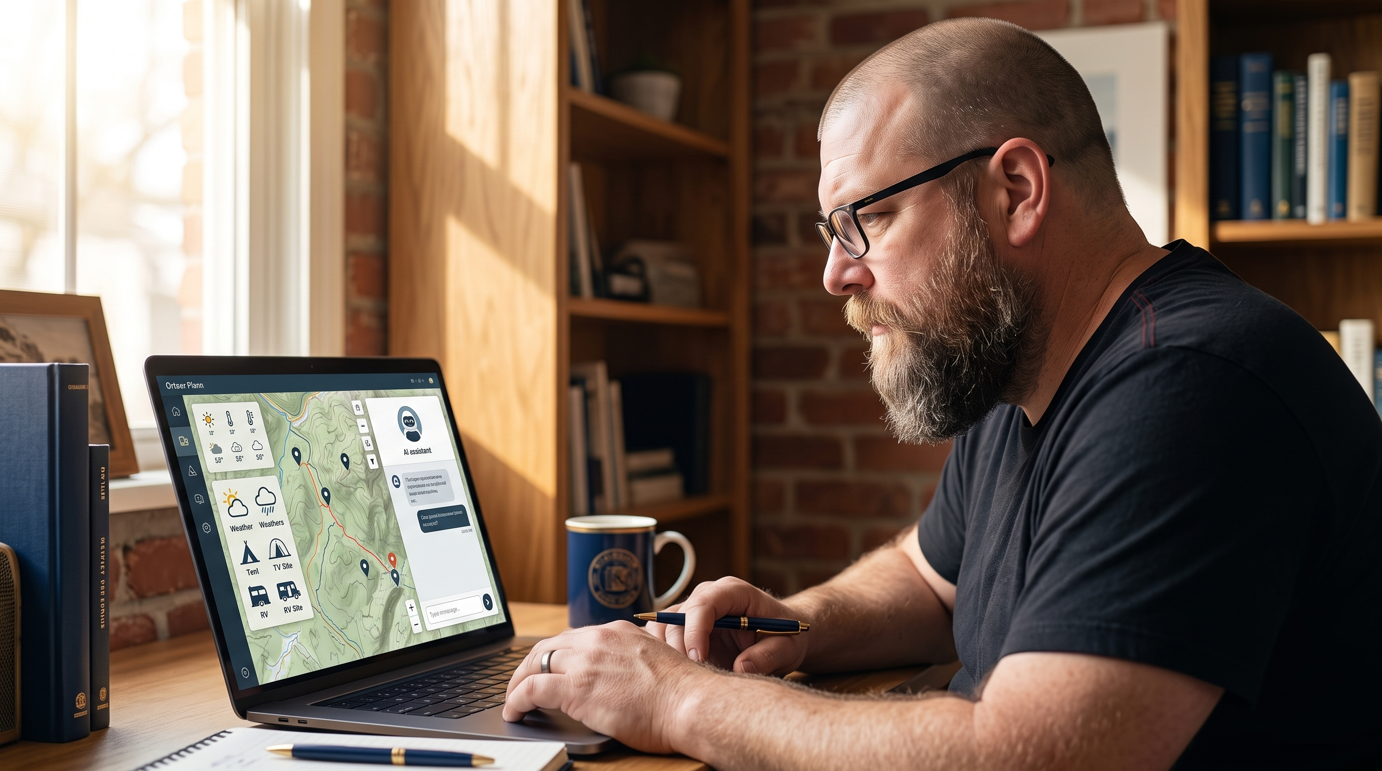 Content creator building an AI outdoor planning application from a modest home workspace
