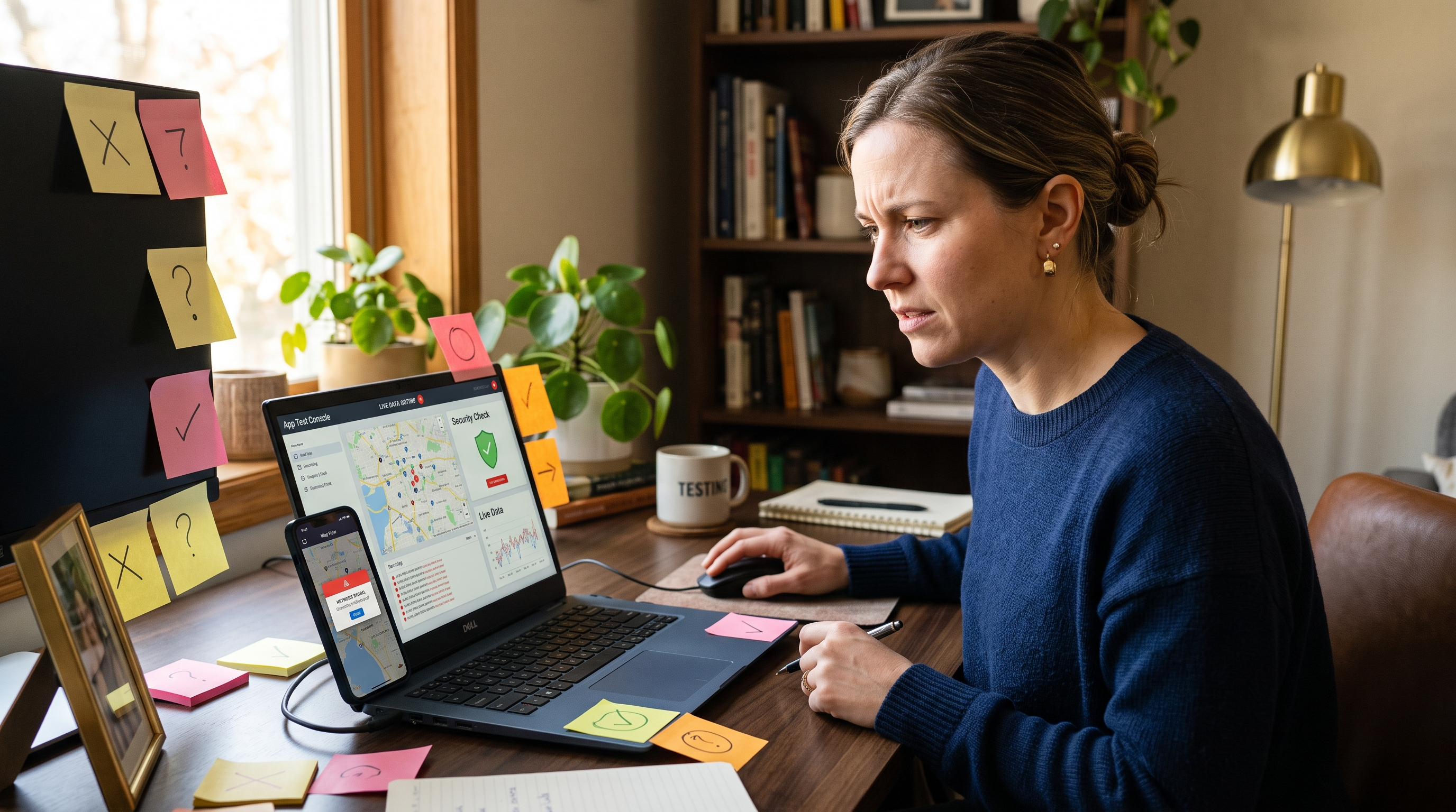 Non-developer testing an AI-built application across laptop and phone screens