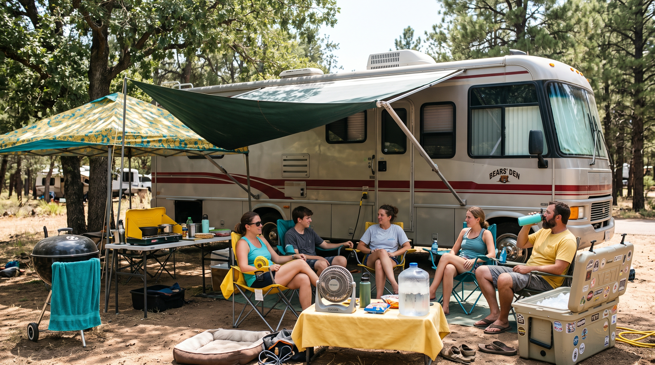 Portable fans circulating air inside an RV