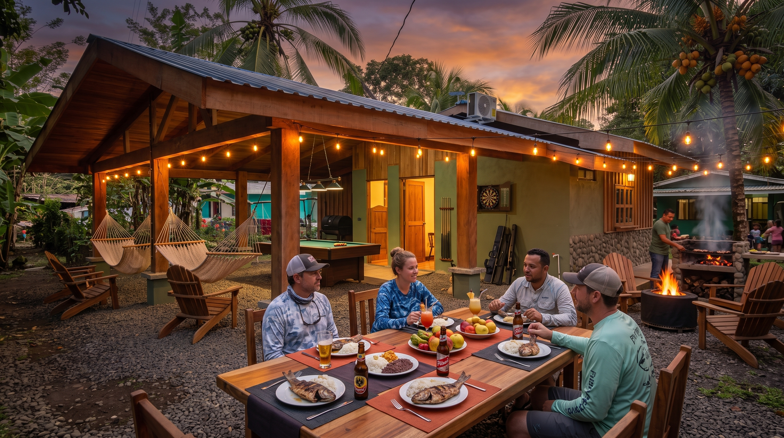 Illustrated evening atmosphere at the real Rio Nino Lodge in Costa Rica