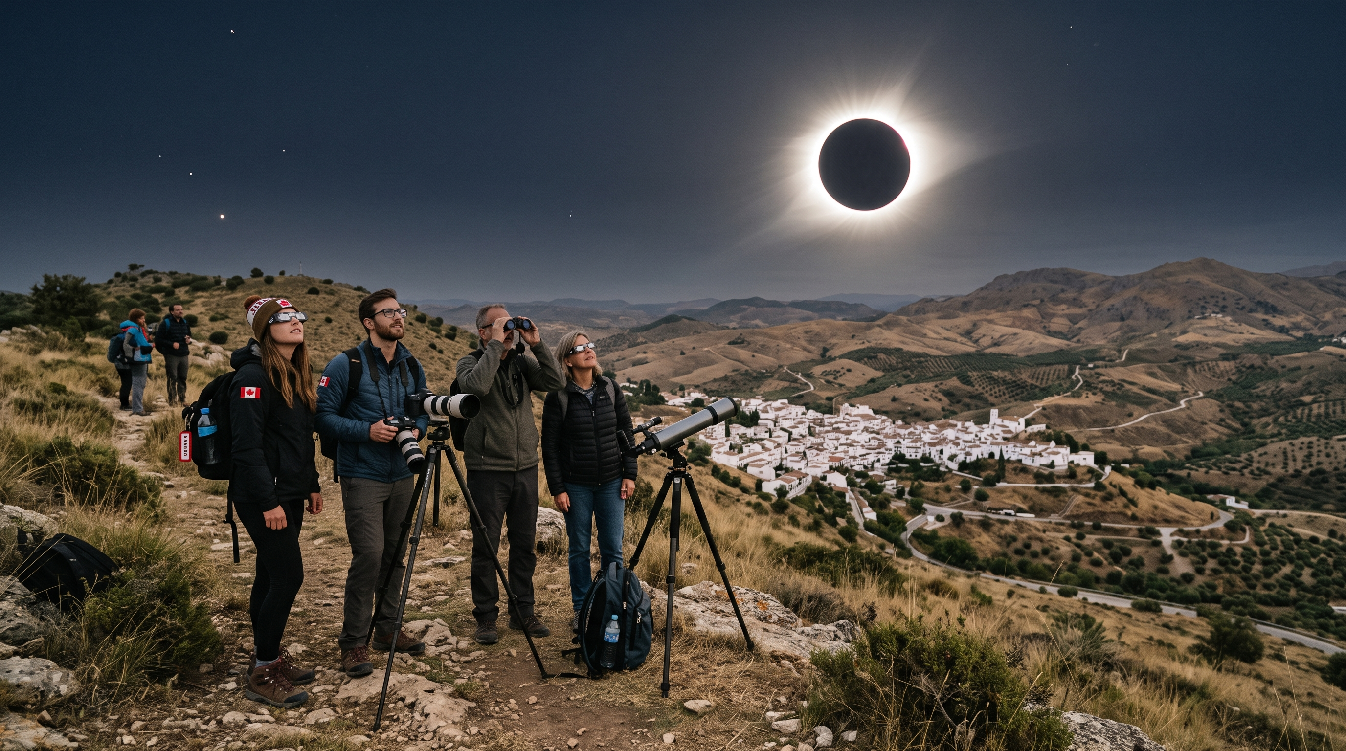 Travellers safely viewing the 2027 total solar eclipse in southern Spain