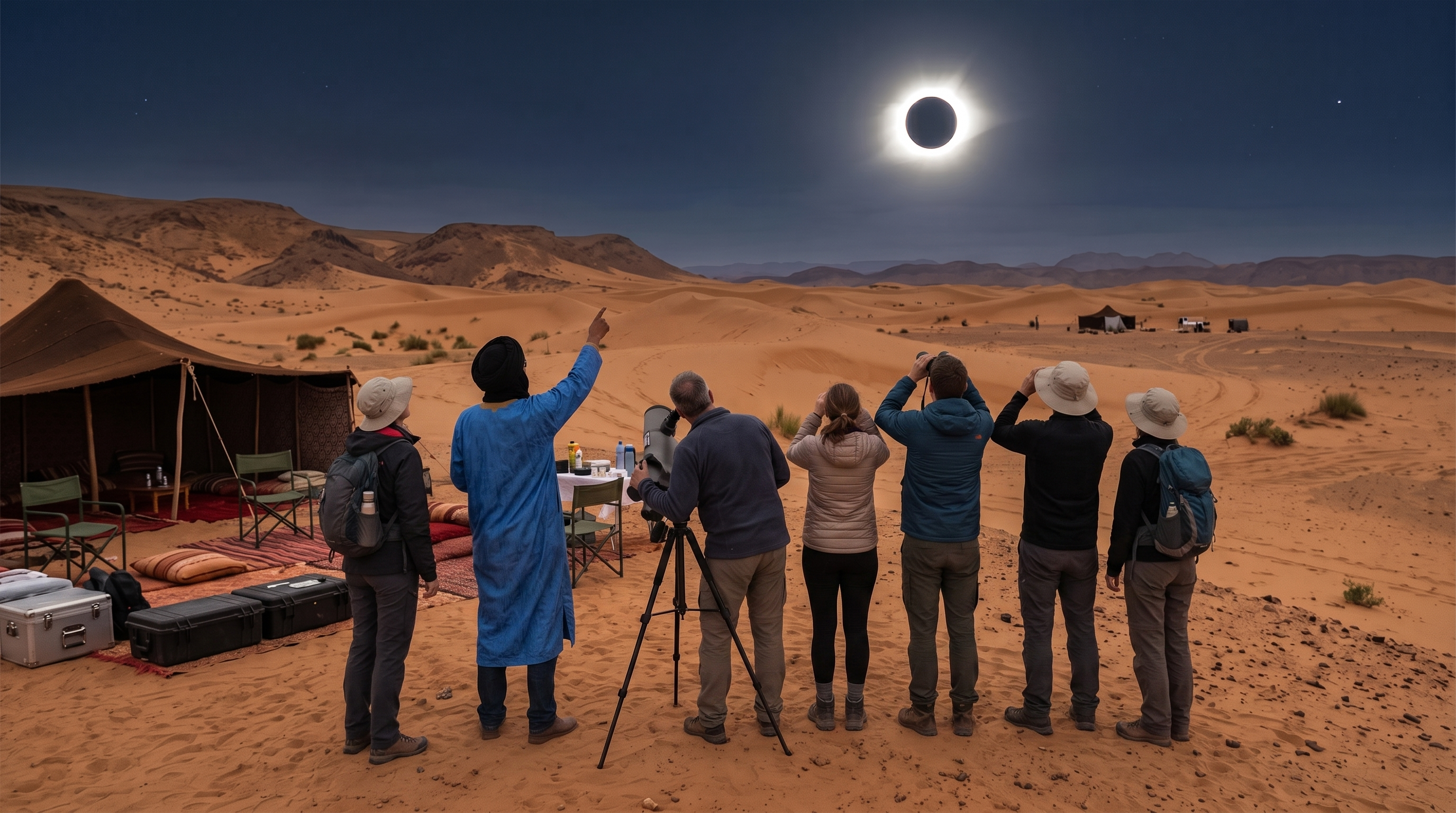 Illustrative guided eclipse-viewing experience in Morocco
