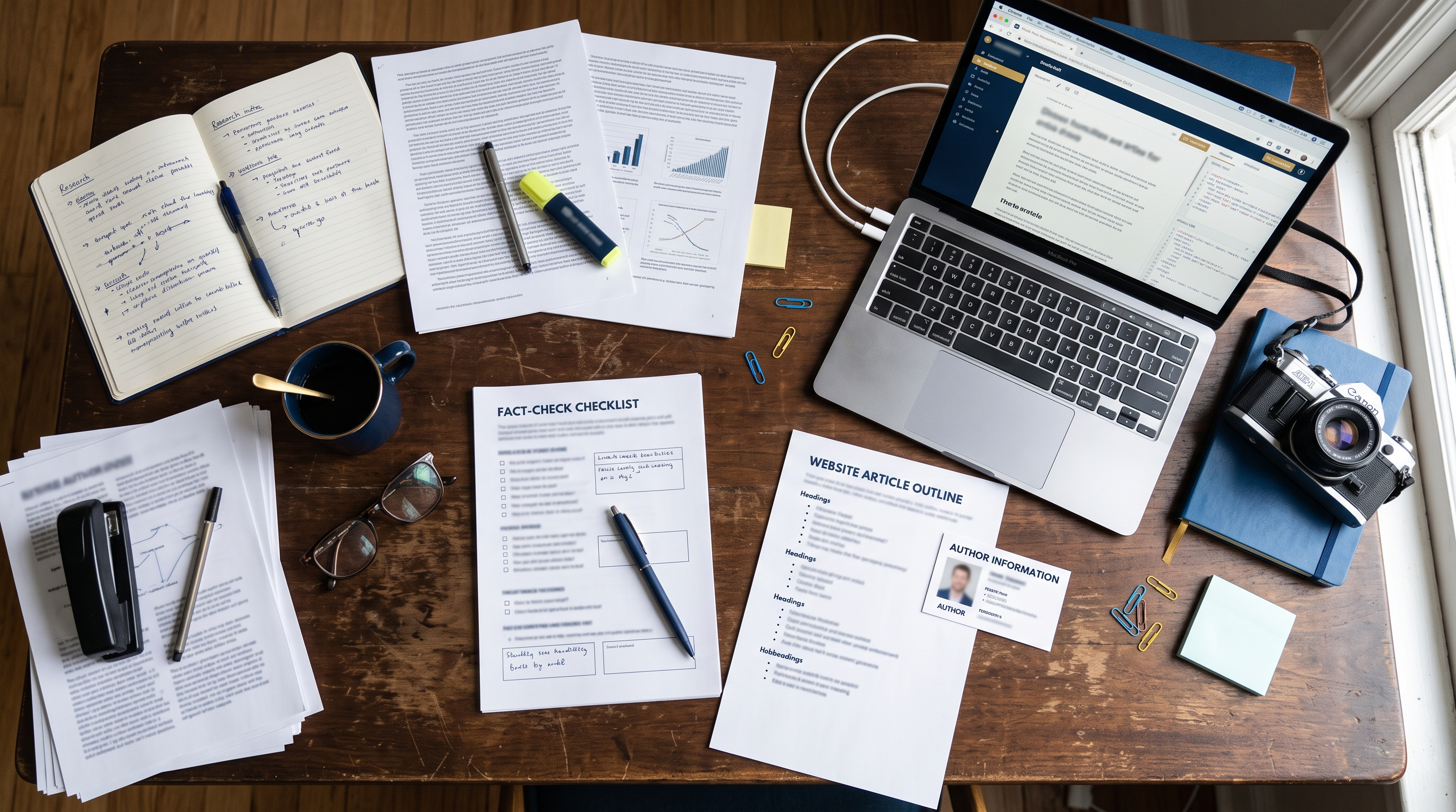 Content quality workflow combining firsthand evidence, author information, fact checking and article structure