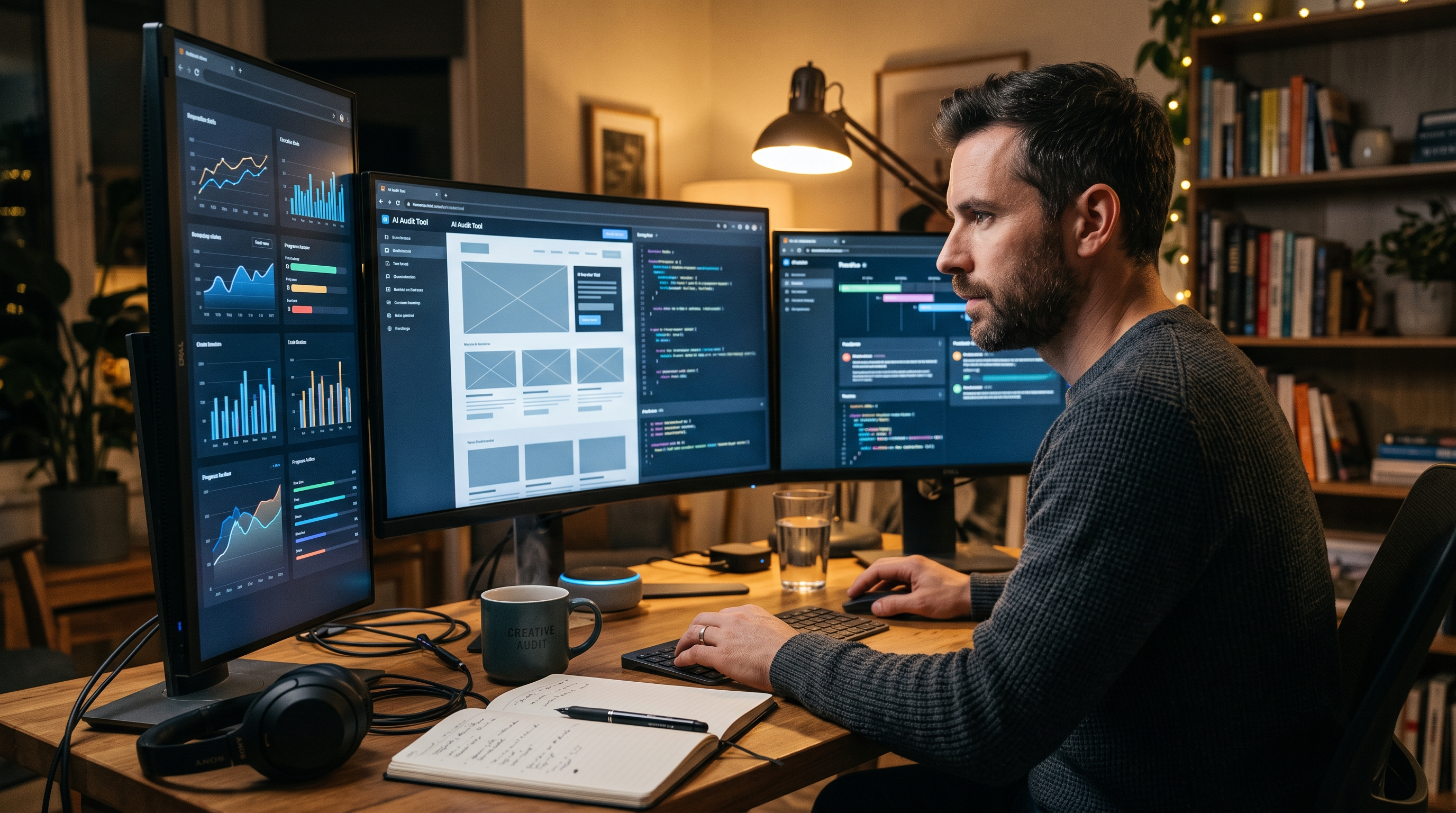 Content creator managing website audits, code, analytics and documents with ChatGPT Work