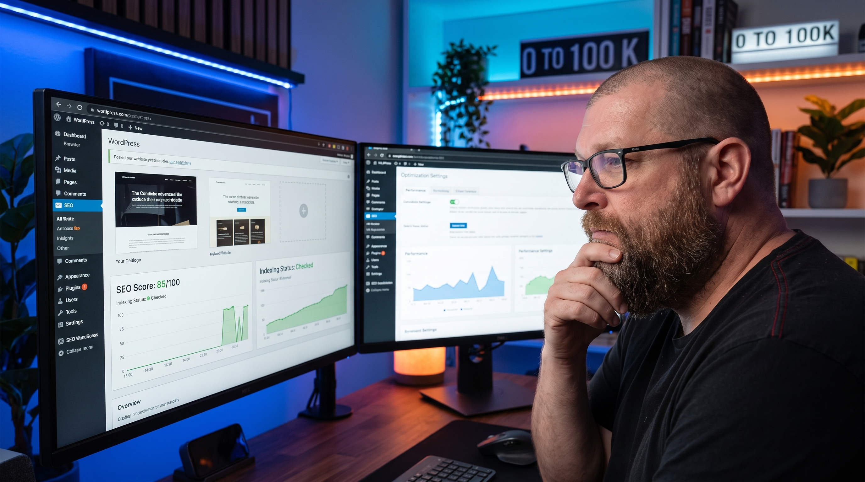 Website owner comparing SEO information across several WordPress websites