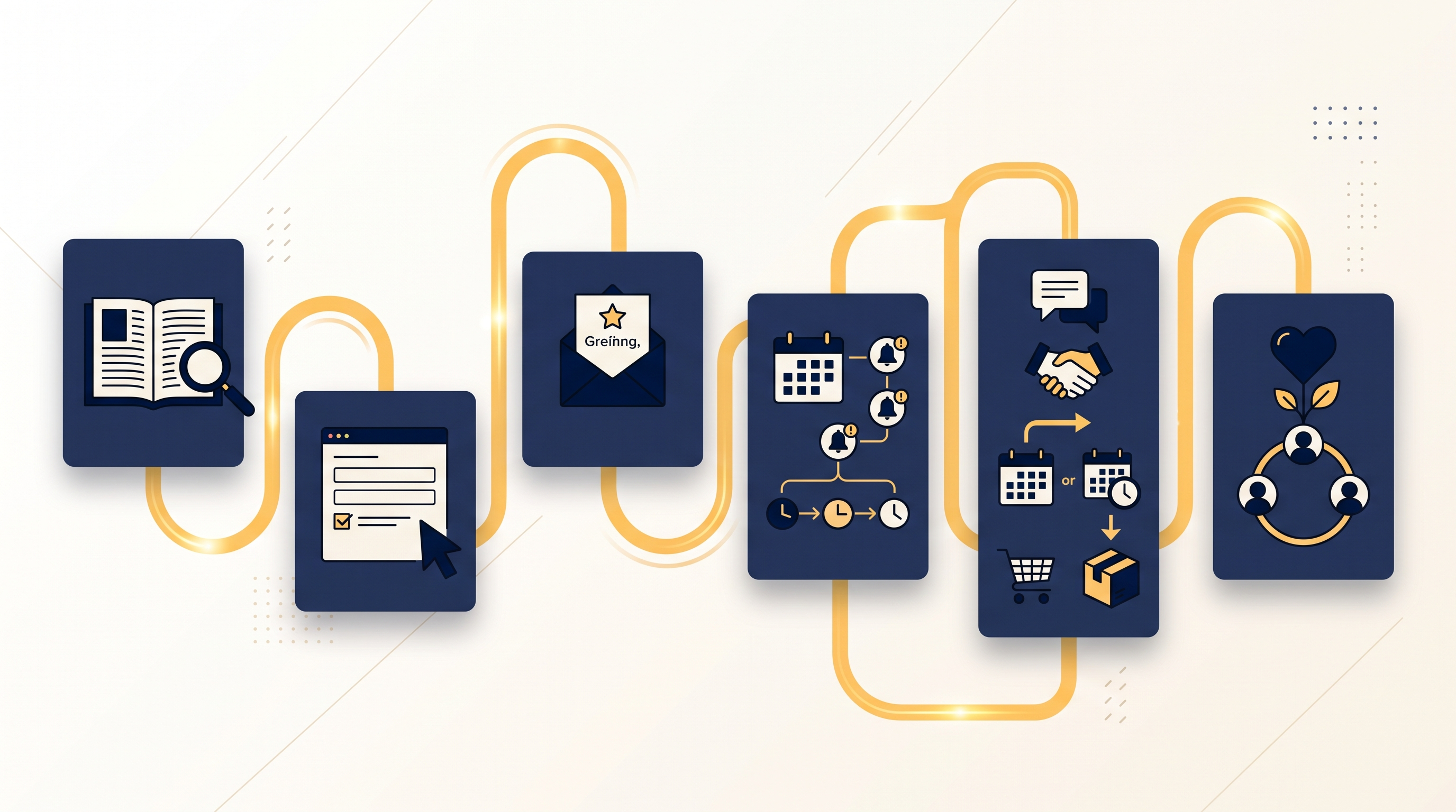 Connected customer journey from useful article through email follow-up and customer relationship