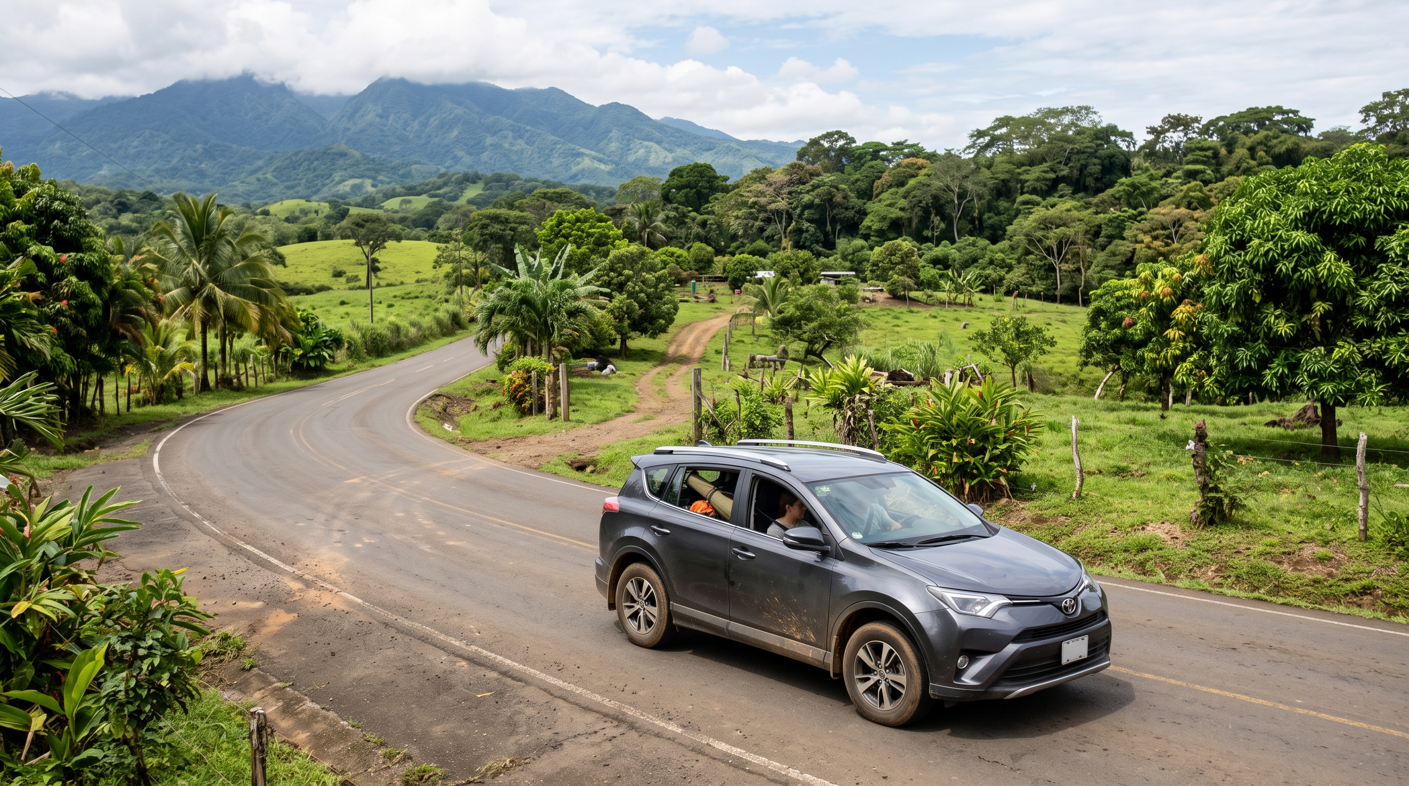Rental SUV travelling through Northern Costa Rica with protected fly-fishing equipment