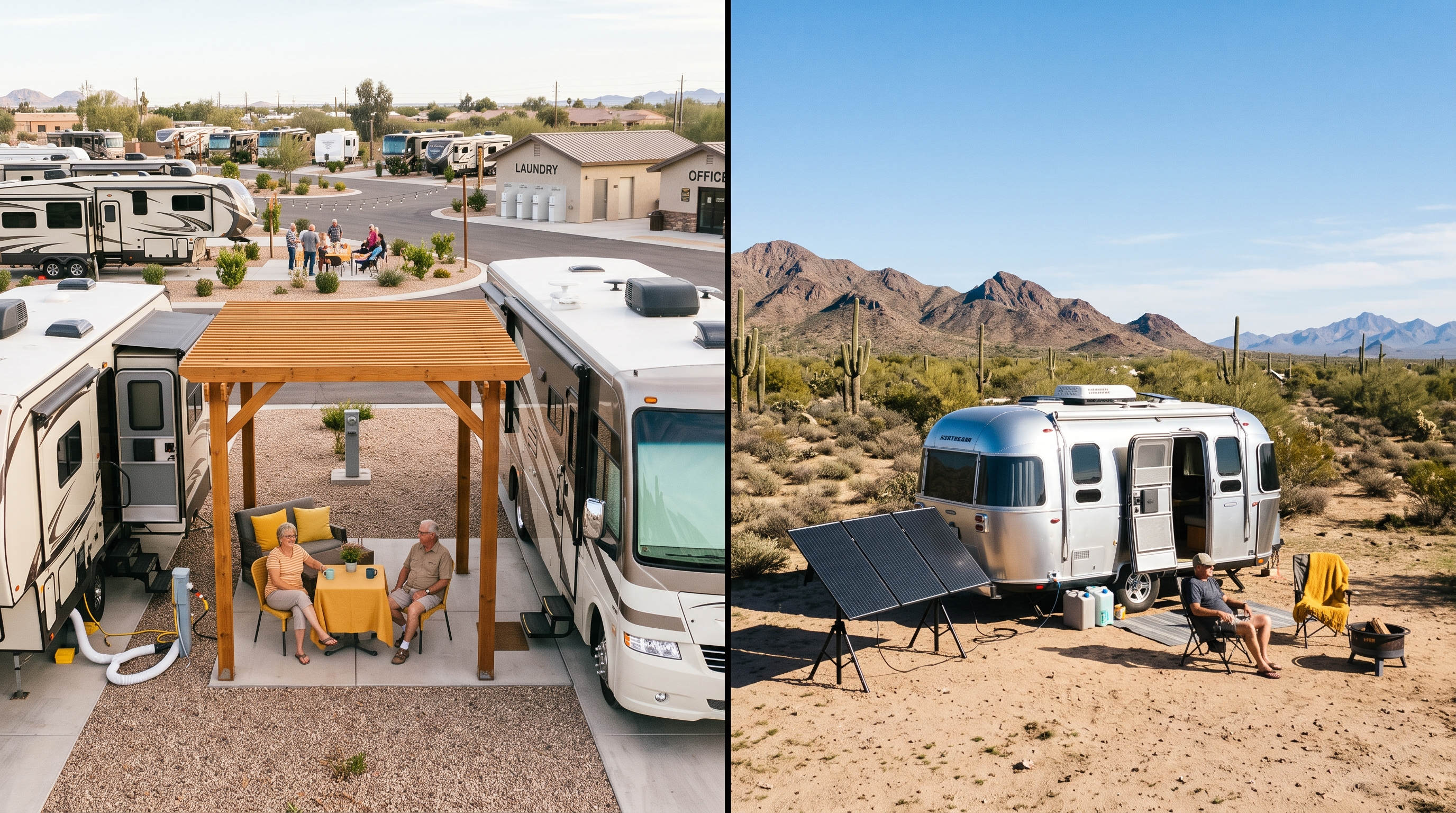 RV snowbird organizing winter travel equipment and campground supplies