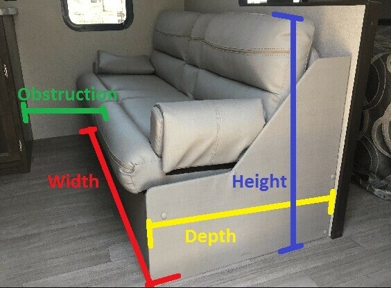 The measurements of an RV couch