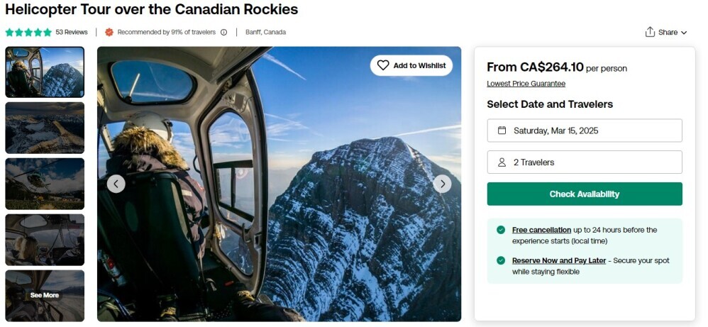 Screenshot example of helicoptor tour