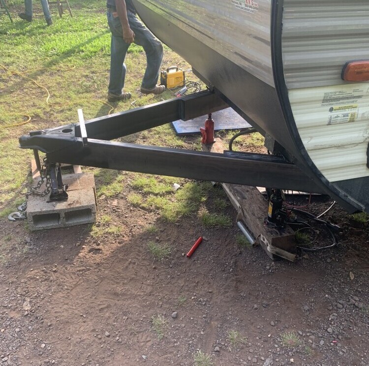 New hitch in place, mounted, ready for welding