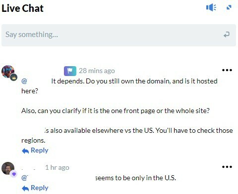 Live chat feature in WA - screenshot