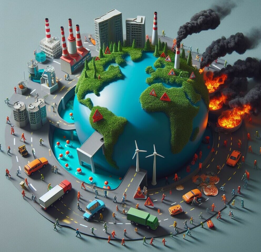 a visual representation depicting the potential negative outcomes of diverting resources away from real environmental issues.