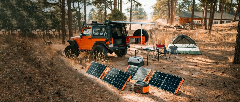 Generators and Solar Panel Setup for an Off-Grid makeshift Campsite