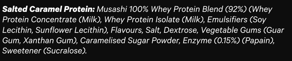 Musashi Salted Caramel Flavour-Ingredient list