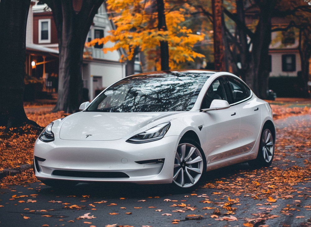 tesla in a street