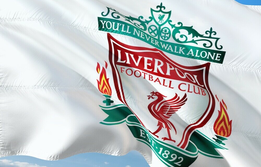 Liverpool F.C. flag flutters proudly Liverpool F.C. flag flutters proudly