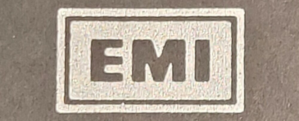 The EMI logo photographed on a Marillion 12 inch single