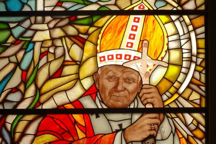 Pope John Paul II, in stained glass