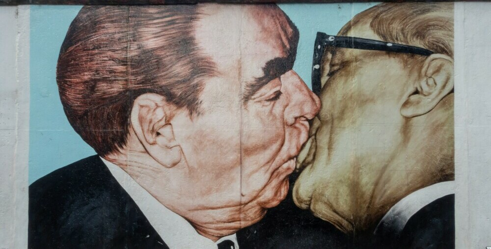 Painting of Brezhnev and Honecker on the eastern side of the Berlin Wall