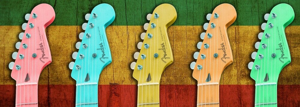 Jamaican guitars on a background of the Ethiopian flag