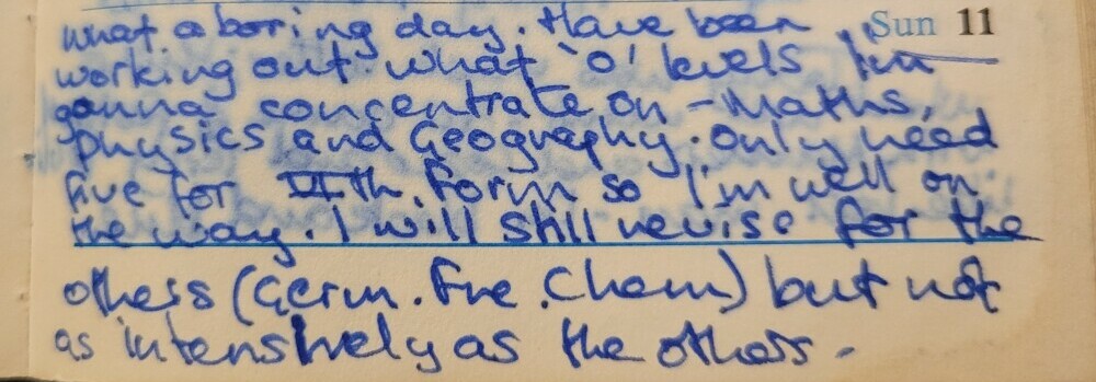 My actual diary entry for 11 May 1986