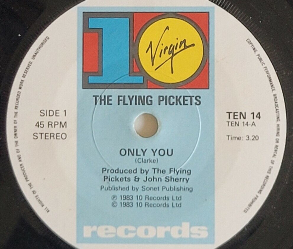 The label from the centre of my 7 inch copy of The Flying Pickets' version of Only You The label from the centre of my 7 inch copy of The Flying Pickets' version of Only You