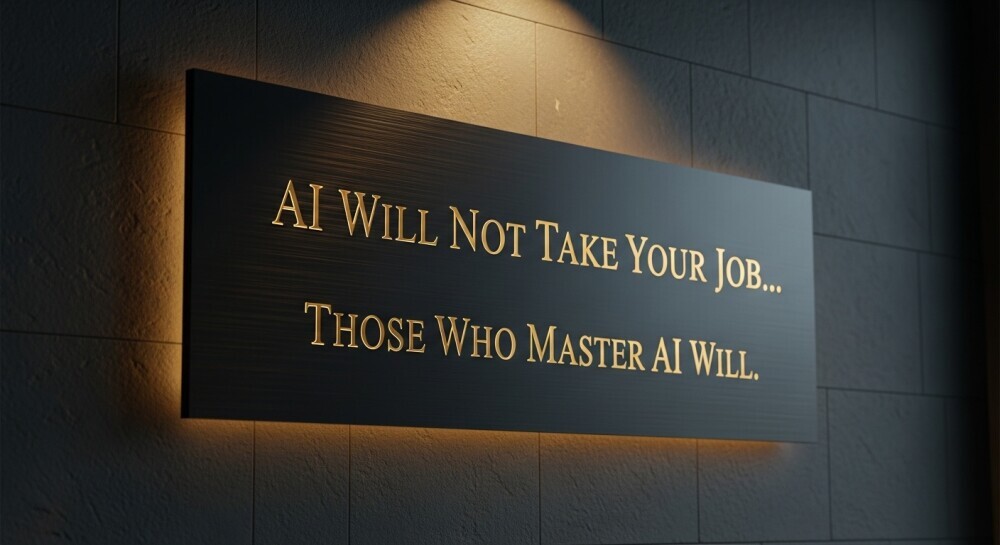 The Alchemyst’s Awakening: Don And The Birth Of Elle 3 The sign say AI Will Not Replace You... Those Who Master AI Will