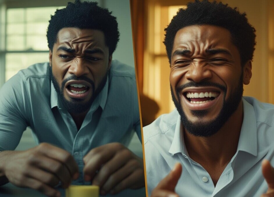 Before and after showing person's problem solved by recommended product