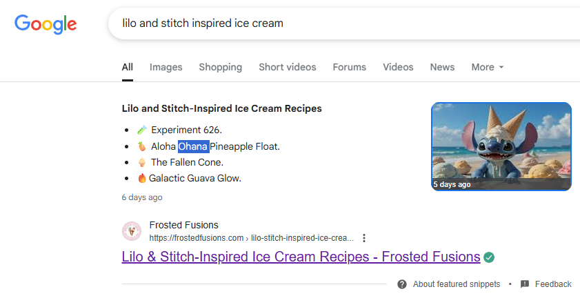 FF Featured snippet on Google 