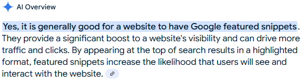 Googles definition of a featured snippet listing