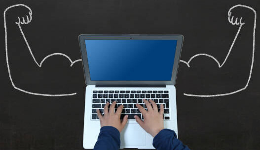 Creating Passive Income Streams Through Affiliate Marketing image 2 laptop with strong arms either side make xtra money online