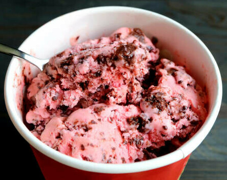 Homemade Cherry Ice Cream Recipes image 5 cherry garcia ice cream with chocolate chunks in ice cream carton frosted fusions