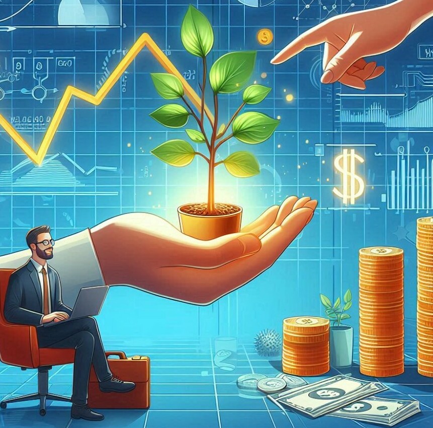 How To Succeed As A New Affiliate Marketer A Beginners Guide image 3 man in arm chair with laptop and a large hand with a plant growing dollar signs piles of cash denoting growth and success make xtra money online How To Succeed As A New Affiliate Marketer A Beginners Guide image 3 man in arm chair with laptop and a large hand with a plant growing dollar signs piles of cash denoting growth and success make xtra money online