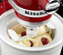 The KitchenAid Food Processor - A Detailed Review image 3 Red KitchenAid with ice cream maker bowl attachment churning ice cream frosted fusions