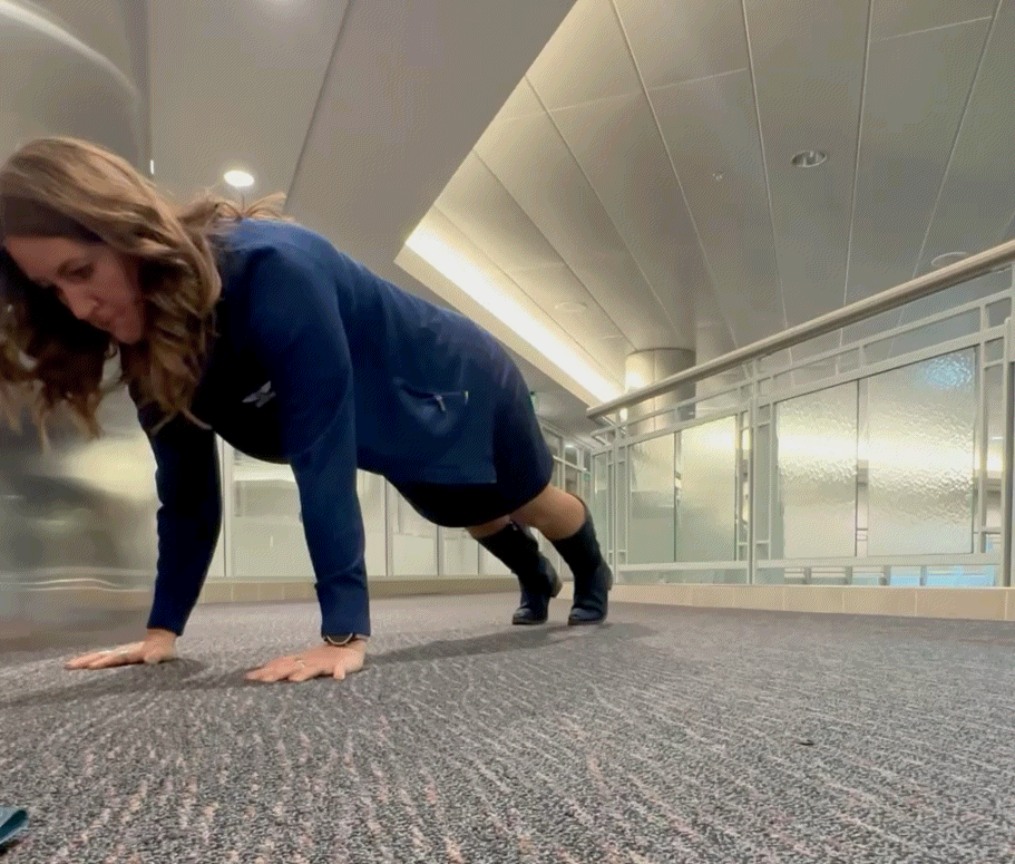 push-ups, travel, flight attendant, HIIT 