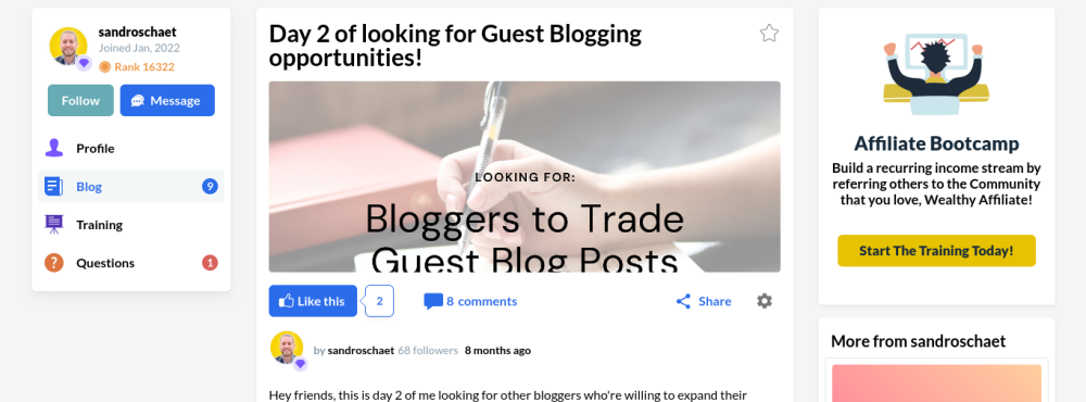 Guest Blogging With Wealthy Affiliate