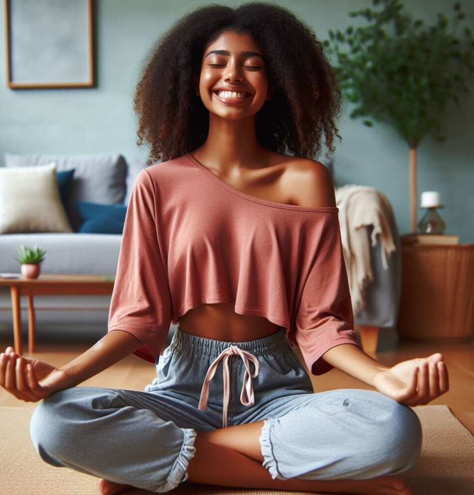 Girl looking happy practicing yoga