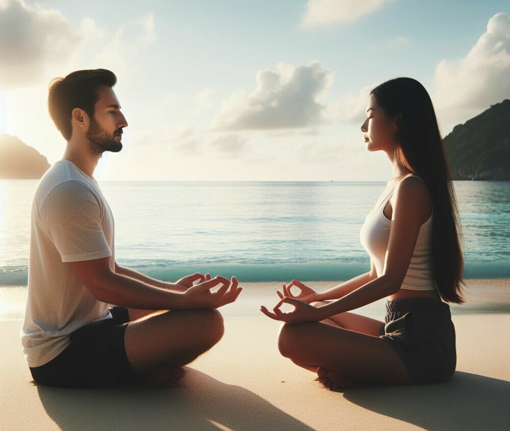 A couple in a meditative pose 