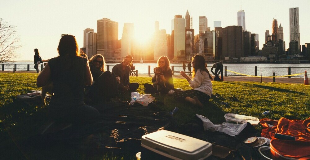 group of people sitting in a park having a picnic