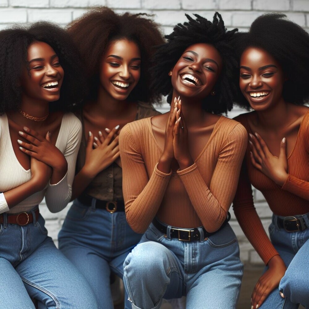 A group of young african american ladies laughing and having fun together