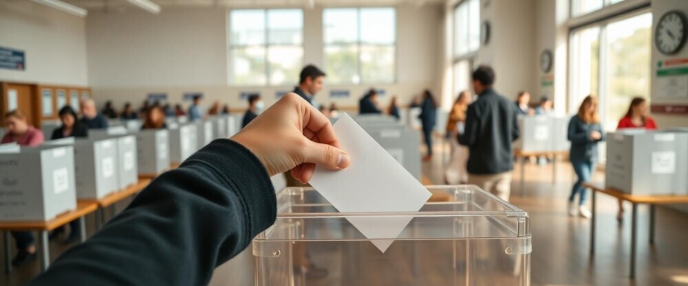 A persons arm casting a ballot