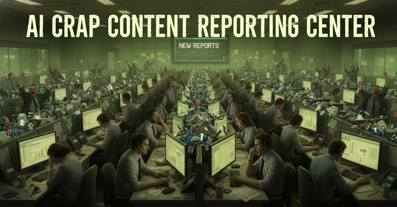 A visual of an AI Crap Content Reporting call center