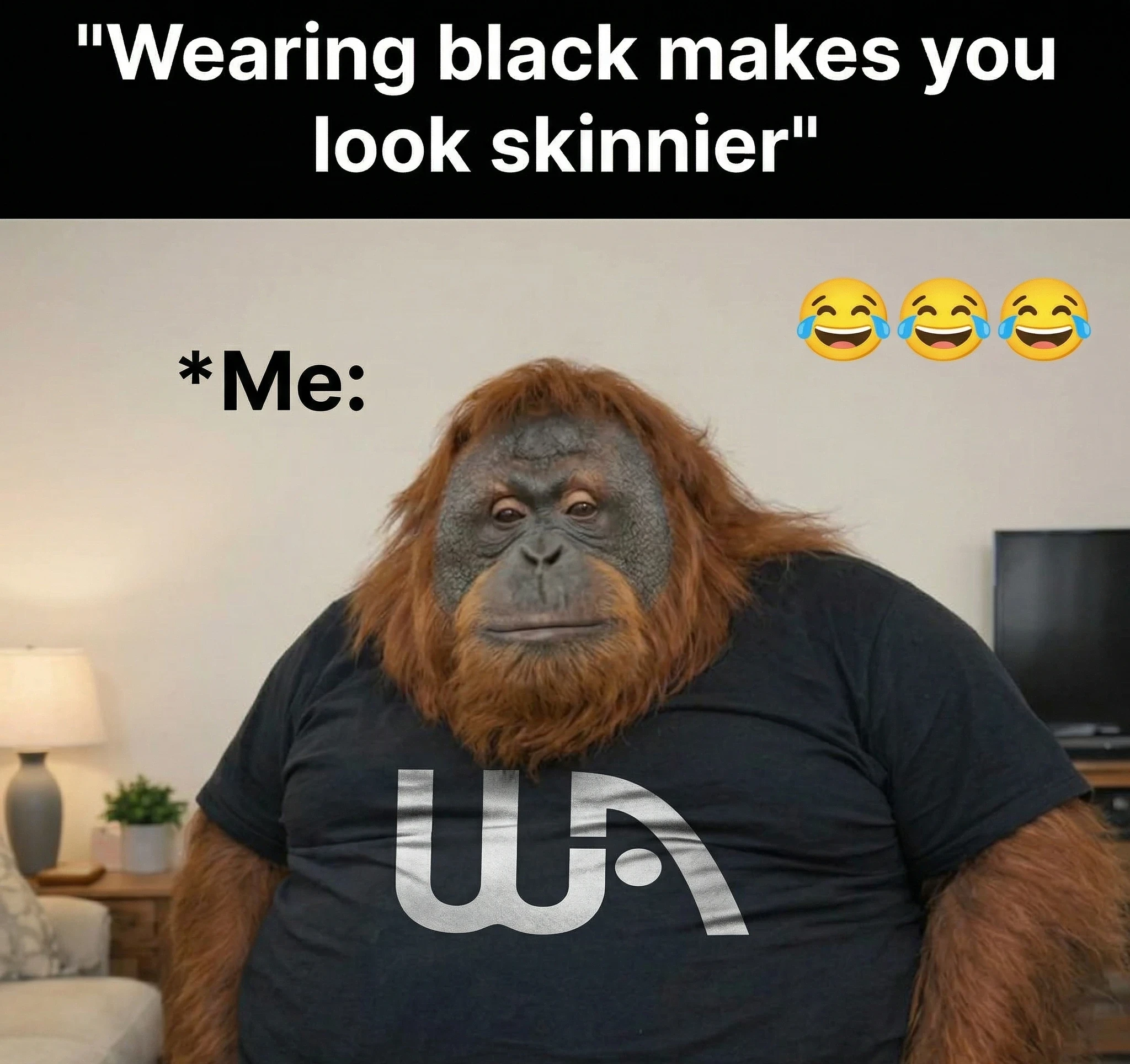 ape in a black shirt wearing a shirt with the WA Logo